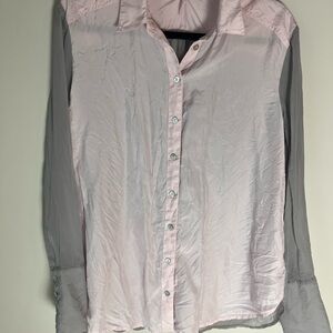 Free people silk Pink and Gray Button-Up Blouse sheer size medium